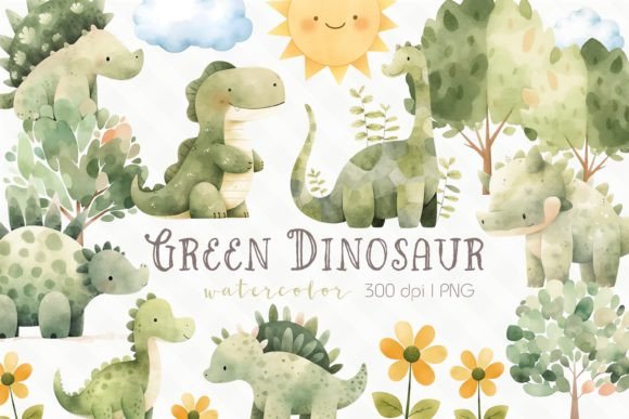Baby Dinosaur Watercolor Clipart for Crafting & Handmade Business Use