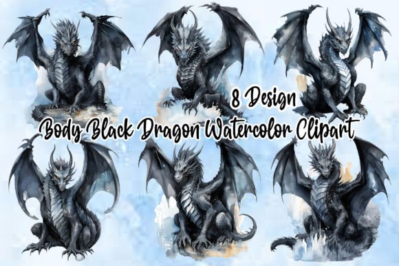 Body Black Dragon Watercolor Clipart: A Bold Illustration for Edgy Branding