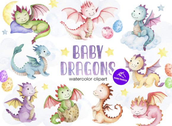 Cute Baby Dragons Watercolor Clipart for Branding and Creative Projects