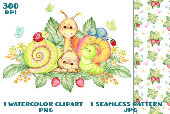 Cute Cartoon Snails Watercolor Clipart for Blog Illustrations