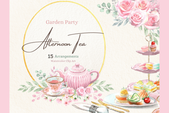 Elegant Watercolor Afternoon Tea Party Illustrations for Crafters & Etsy Sellers