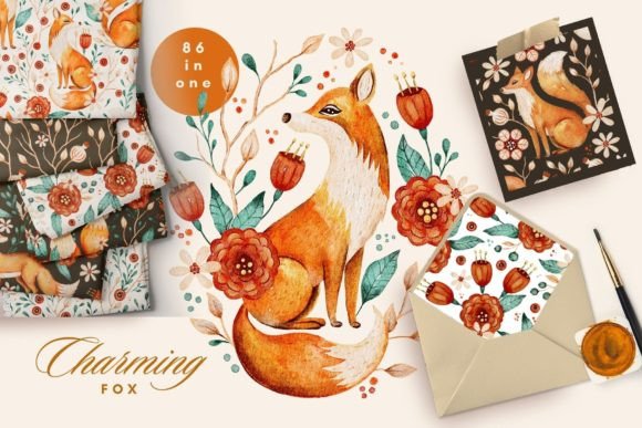 Fox Illustration Fall Watercolor for Brand Illustrations