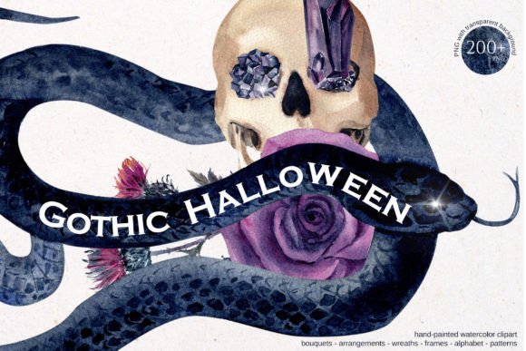 Gothic Halloween Watercolor Set: Editorial Illustrations