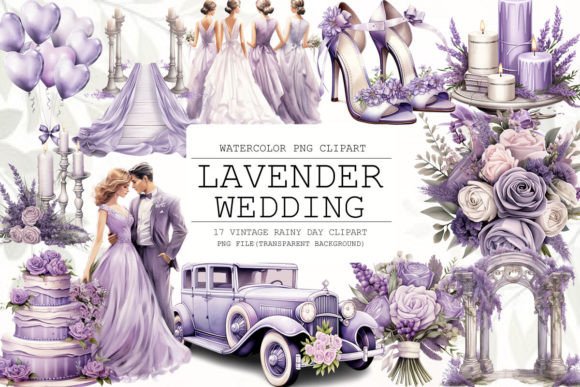 Lavender Wedding Watercolor Clipart for Elegant Branding & Design