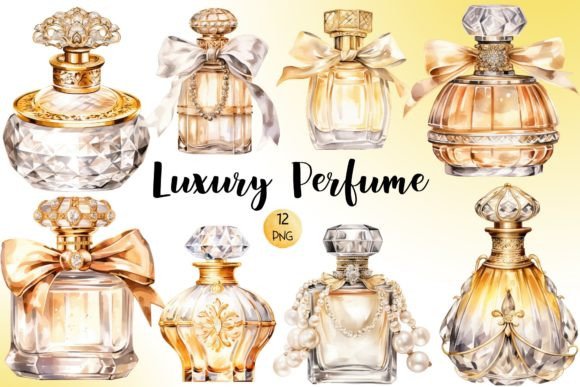 Luxury Perfume Bottle Watercolor Clipart Illustrations