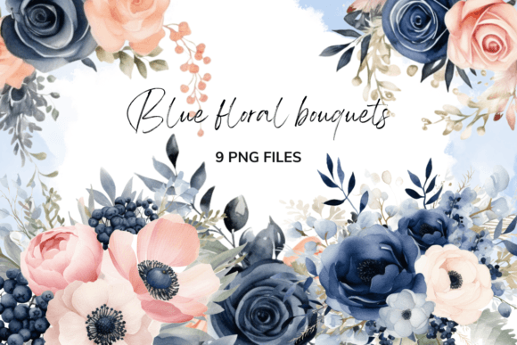 Navy Blue Flowers Wedding Watercolor Illustrations Review