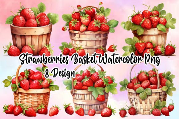 Strawberries Basket Watercolor Png: A Practical Illustration for Digital Sellers