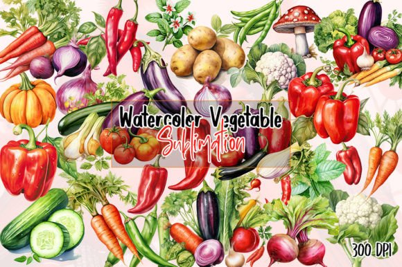 Vegetable Watercolor Clipart Bundle: Editorial Illustrations
