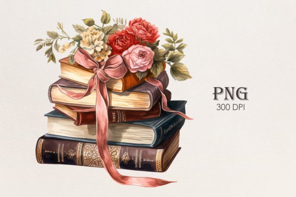 Vintage Books Watercolor Illustrations for Branding and Design Projects