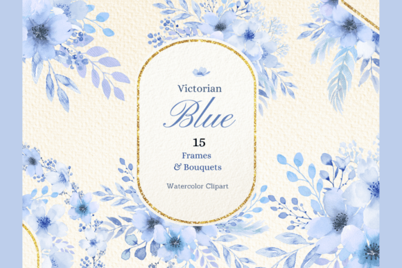 Watercolor Blue Cherry Blossom Clip Art for Branding & Marketing