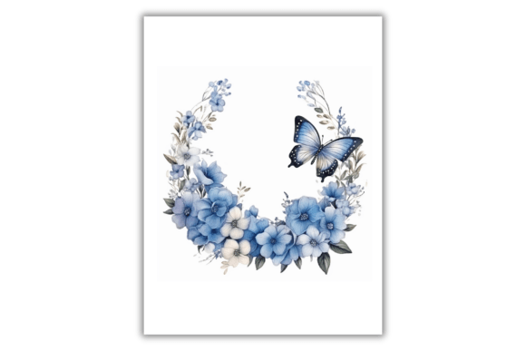 Watercolor Butterflies and Flowers-blue Illustrations