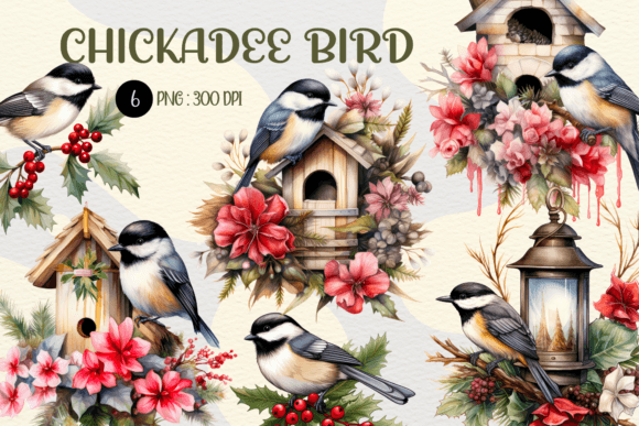 Watercolor Chickadee Winter Bird Clipart Illustrations