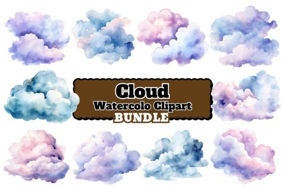 Watercolor Clouds PNG Clipart Bundle for Real Crafting Projects