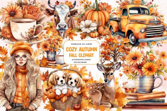 Watercolor Cozy Fall Illustrations for Sublimation Design