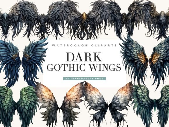 Watercolor Dark Gothic Wings Illustrations: A Crafter’s Must-Have Clipart for Bold Handmade Designs
