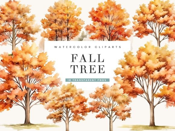 Watercolor Fall Tree Clipart Bundle – A Seasonal Illustration Collection for Branding and Design Projects
