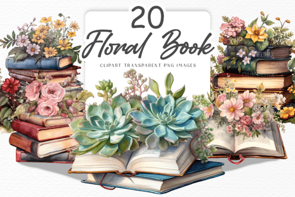 Watercolor Floral Book Clip Art: Illustrations for Branding