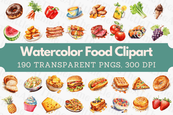 Watercolor Food Clipart – 190 Illustrations for Bloggers and Digital Publishers