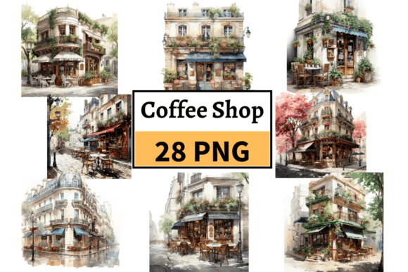 Watercolor French Coffee Shop Cliparts for Etsy & Digital Product Sellers