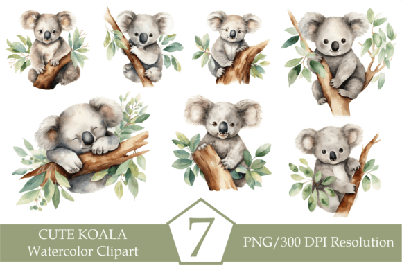 Watercolor Koala Illustrations for Sublimation Design Projects