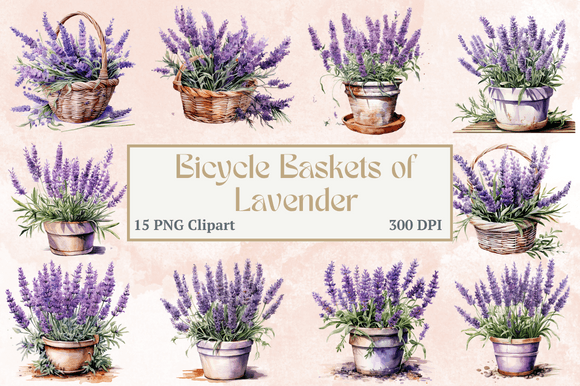 Watercolor Lavender Basket Clipart for Creative Sellers