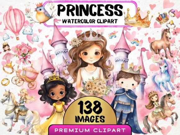 Watercolor Princess Clipart Bundle: Illustrations for Elegant Branding