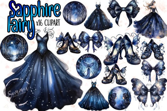 Watercolor Sapphire Witch Enchanted Ball Illustrations for Bloggers & Publishers