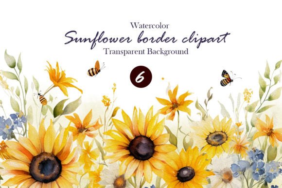 Watercolor SunFlower Border Cliparts Illustrations Review
