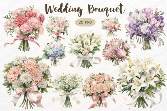 Wedding Bouquet Watercolor Illustrations for Digital Sellers