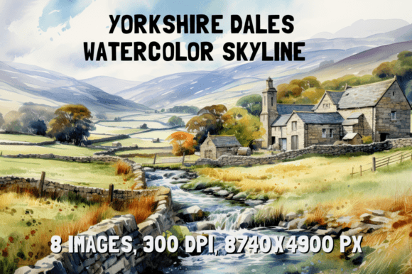 Yorkshire Dales Watercolor Skyline Illustrations for Real Design Projects